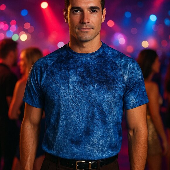 International Male Elee Small Deadstock 2000's Blue Crushed Velvet Club Shirt
